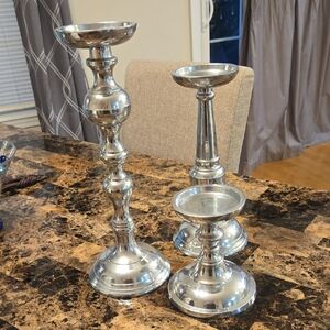 Pottery Barn Silver Candle Holder Trio